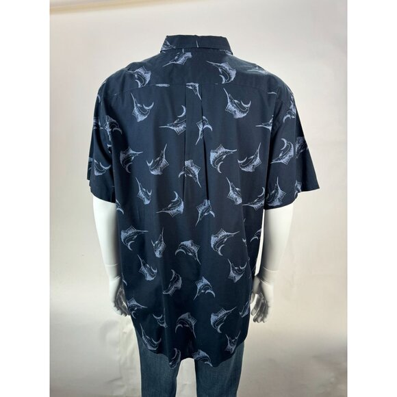 Old Navy Mens Classic Shirt XXL Slim Fit Navy With SailFish Print Cotton - Picture 15 of 16